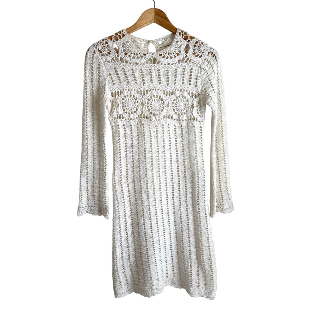 Isabel Marant Etoile Cream Crochet Harriet Long Sleeve Luxury Boho Mini Dress